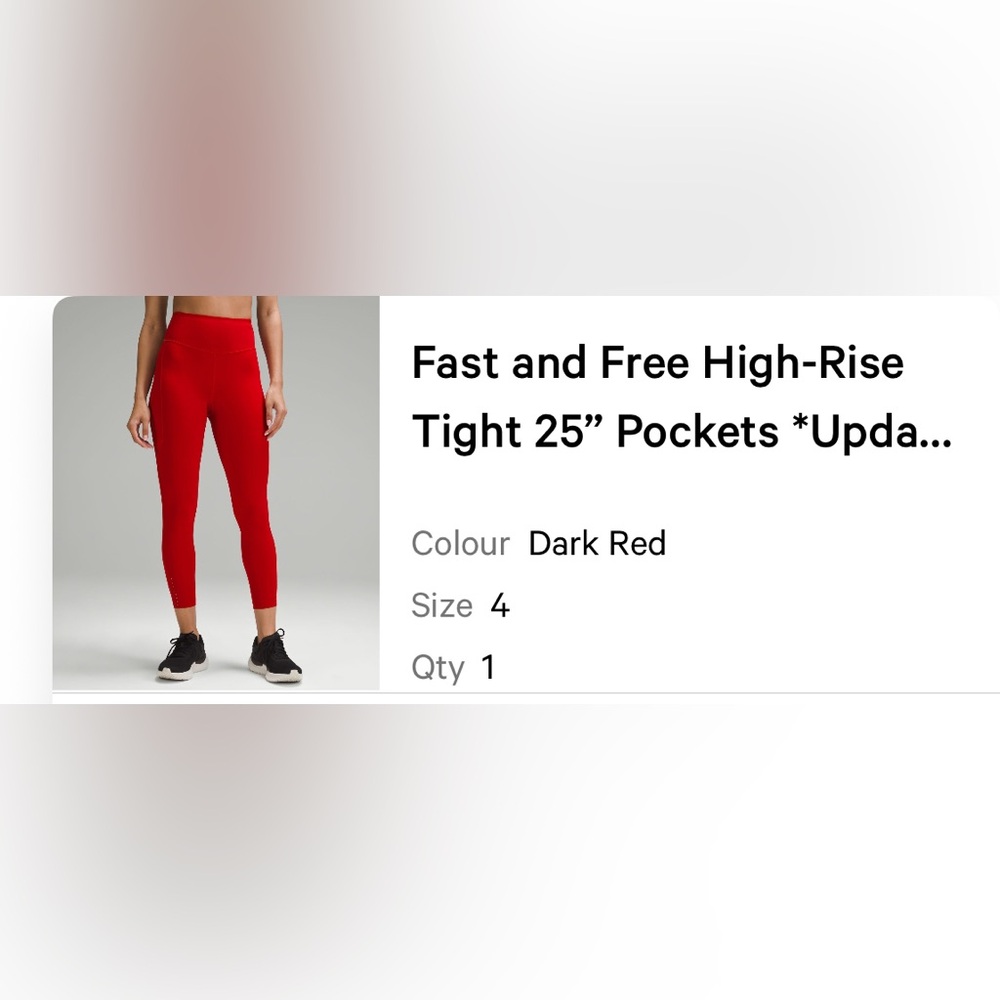 Lululemon Fast and Free Tight 25” in Dark Red